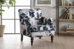 Fauteuil club décoratif en tissu imprimé floral avec garniture cloutée