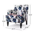 Fauteuil club décoratif en tissu imprimé floral avec garniture cloutée