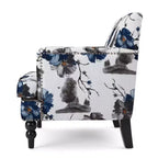 Fauteuil club décoratif en tissu imprimé floral avec garniture cloutée