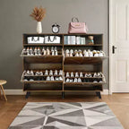 Rangement à chaussures, Meuble de rangement à chaussures autoportant avec 4 tiroirs basculants et design de porte de grange, Commode à chaussures étroite et mince, pour entrée, hall, couloir