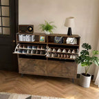 Rangement à chaussures, Meuble de rangement à chaussures autoportant avec 4 tiroirs basculants et design de porte de grange, Commode à chaussures étroite et mince, pour entrée, hall, couloir