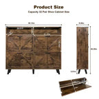 Rangement à chaussures, Meuble de rangement à chaussures autoportant avec 4 tiroirs basculants et design de porte de grange, Commode à chaussures étroite et mince, pour entrée, hall, couloir