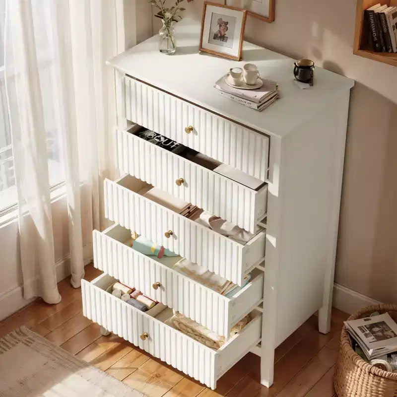 Commode haute cannelée à 3 ou 5 tiroirs avec coulisses silencieuses – Chambre et entrée