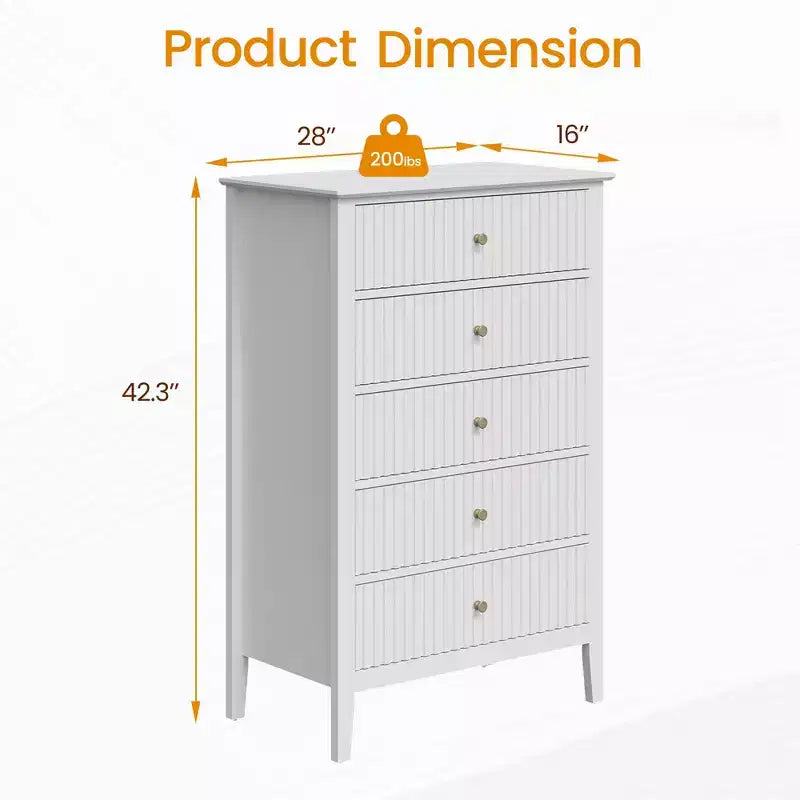 Commode haute cannelée à 3 ou 5 tiroirs avec coulisses silencieuses – Chambre et entrée