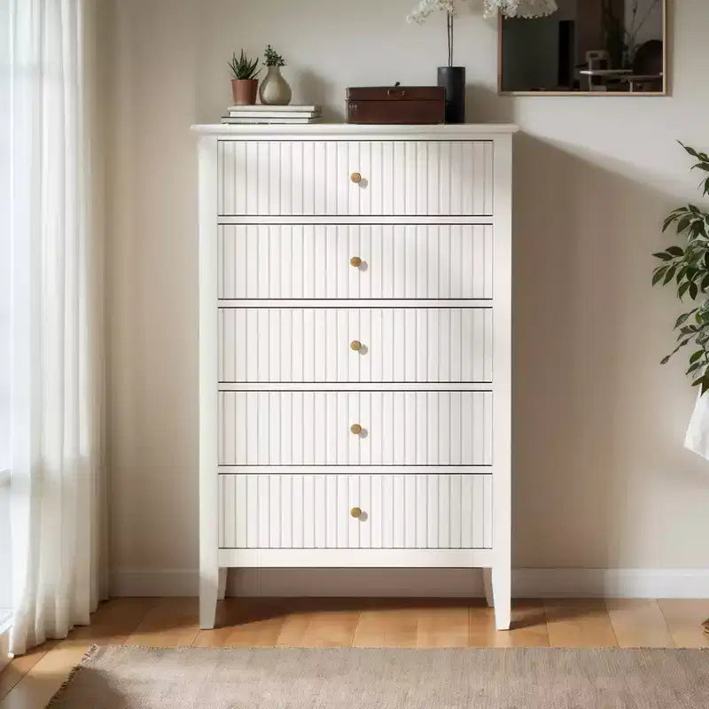 Commode haute cannelée à 3 ou 5 tiroirs avec coulisses silencieuses – Chambre et entrée