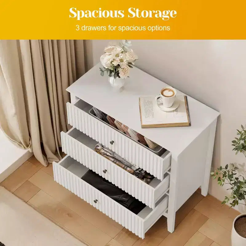 Commode haute cannelée à 3 ou 5 tiroirs avec coulisses silencieuses – Chambre et entrée