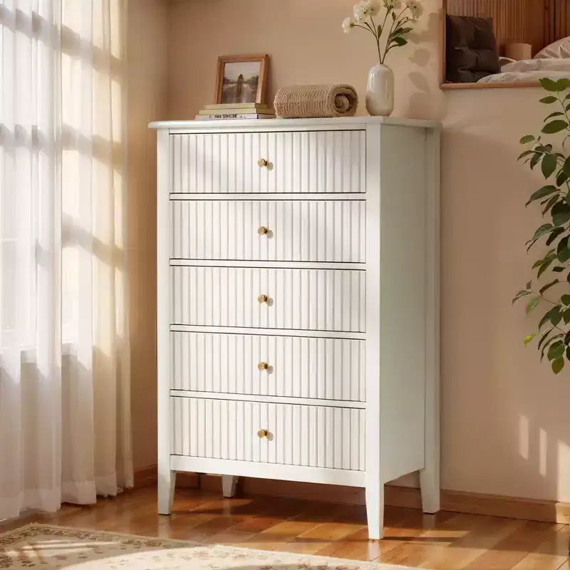 Commode haute cannelée à 3 ou 5 tiroirs avec coulisses silencieuses – Chambre et entrée