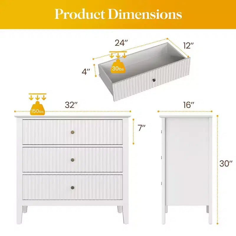 Commode haute cannelée à 3 ou 5 tiroirs avec coulisses silencieuses – Chambre et entrée