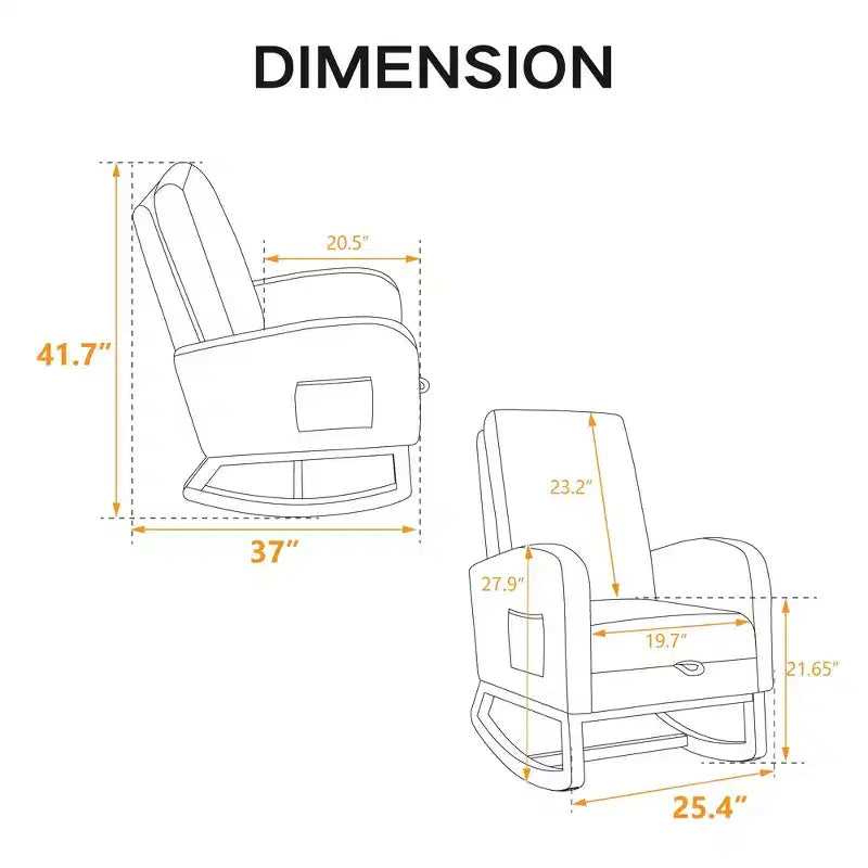 Fauteuil à bascule avec dossier haut, poche latérale et repose-pieds rétractable