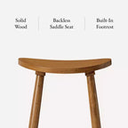 Tabouret de bar en bois sans dossier de 76 cm avec assise en forme de selle – Cuisine et îlot de cuisine