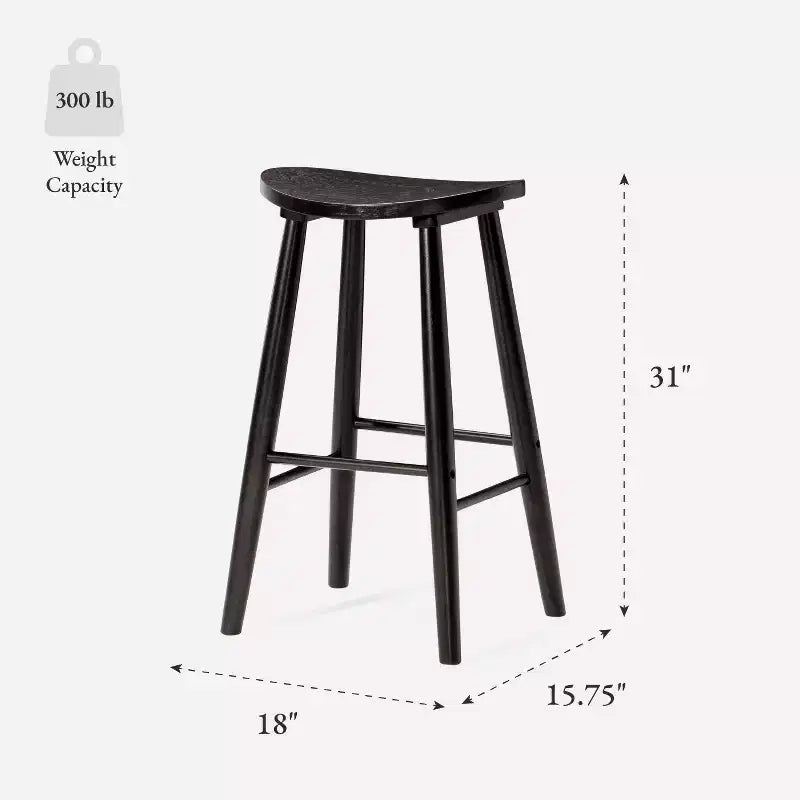 Tabouret de bar en bois sans dossier de 76 cm avec assise en forme de selle – Cuisine et îlot de cuisine