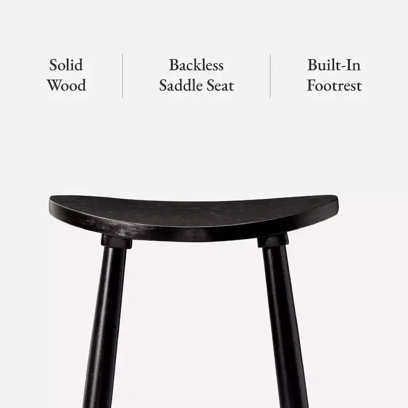 Tabouret de bar en bois sans dossier de 76 cm avec assise en forme de selle – Cuisine et îlot de cuisine