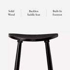 Tabouret de bar en bois sans dossier de 76 cm avec assise en forme de selle – Cuisine et îlot de cuisine