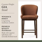 Tabouret de comptoir à dossier haut 26" avec revêtement en similicuir et cadre en bois