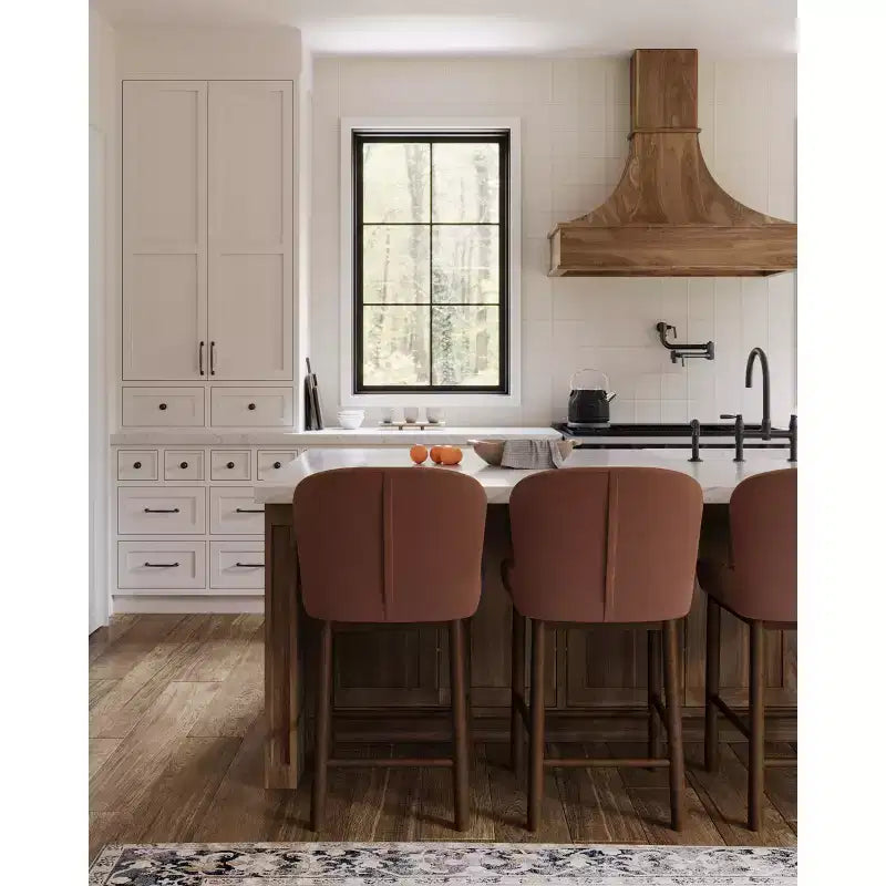 Tabouret de comptoir à dossier haut 26" avec revêtement en similicuir et cadre en bois