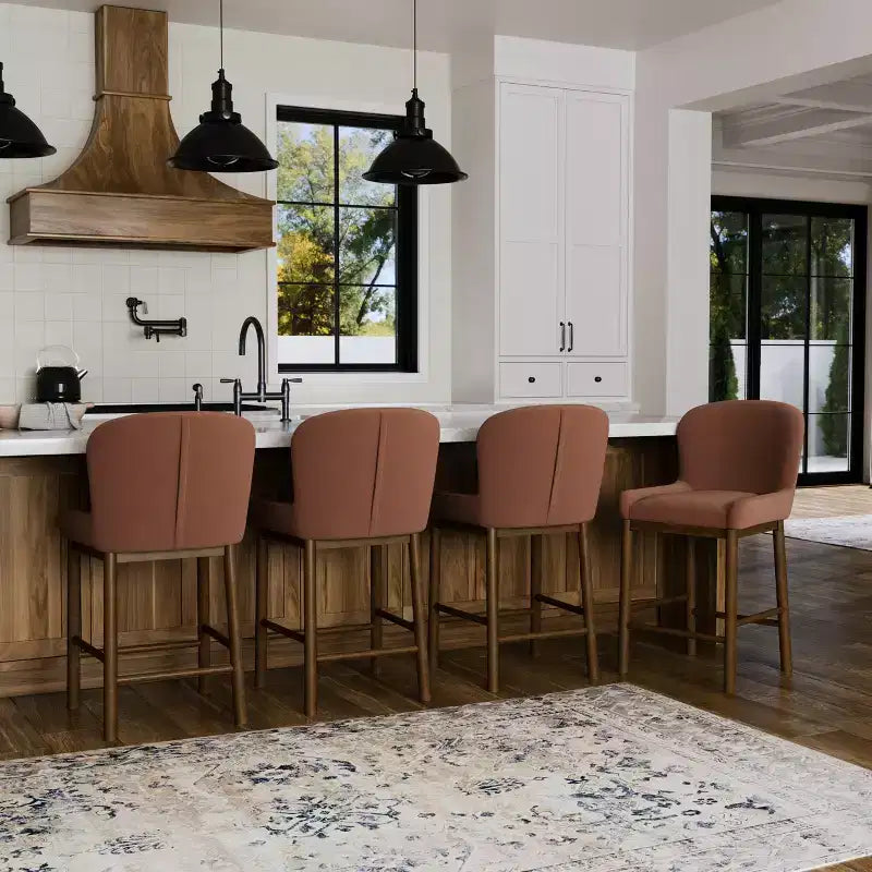 Tabouret de comptoir à dossier haut 26" avec revêtement en similicuir et cadre en bois