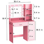 Coiffeuse 2 niveaux avec miroir tactile LED et grand tiroir – Rose