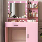 Coiffeuse 2 niveaux avec miroir tactile LED et grand tiroir – Rose