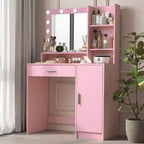 Coiffeuse 2 niveaux avec miroir tactile LED et grand tiroir – Rose