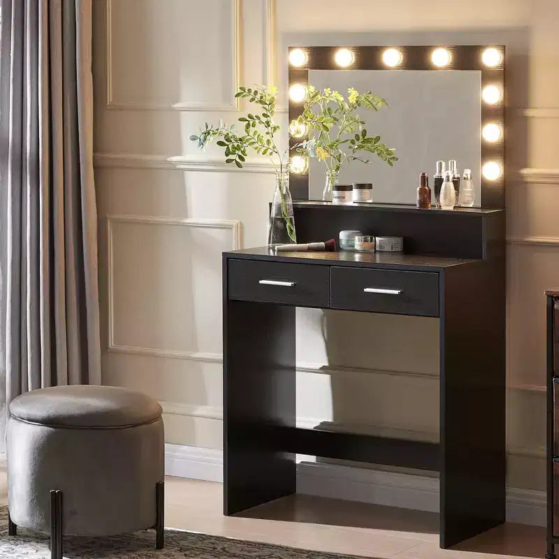 Coiffeuse 2 niveaux avec miroir tactile LED et grand tiroir – Rose