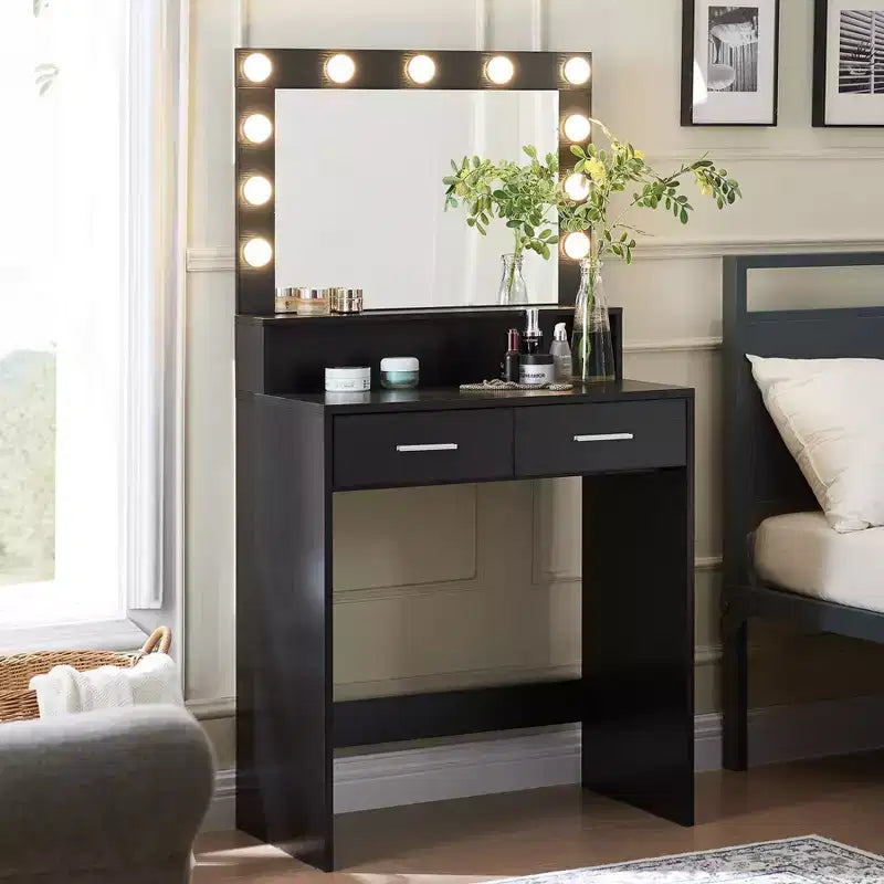 Coiffeuse 2 niveaux avec miroir tactile LED et grand tiroir – Rose