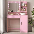 Coiffeuse 2 niveaux avec miroir tactile LED et grand tiroir – Rose