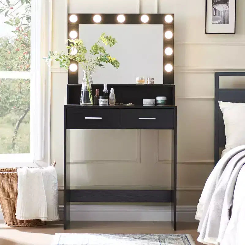 Coiffeuse 2 niveaux avec miroir tactile LED et grand tiroir – Rose