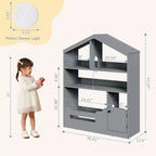 Étagère à Livres pour Enfants, Organisateur de Rangement de Jouets, Bibliothèque en Bois pour Enfants avec Lumière à Détecteur de Mouvement, Bibliothèque Maison de Poupée pour Salle de Jeux Chambre d'Enfant Crèche Salle de Classe