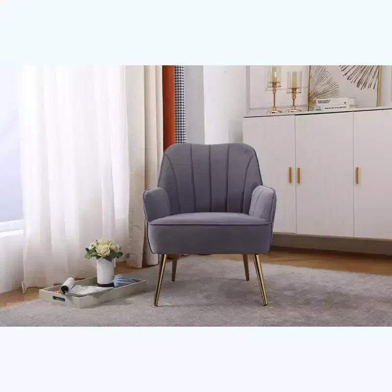 Fauteuil d'appoint en velours Mid-Century avec pieds en bois doré