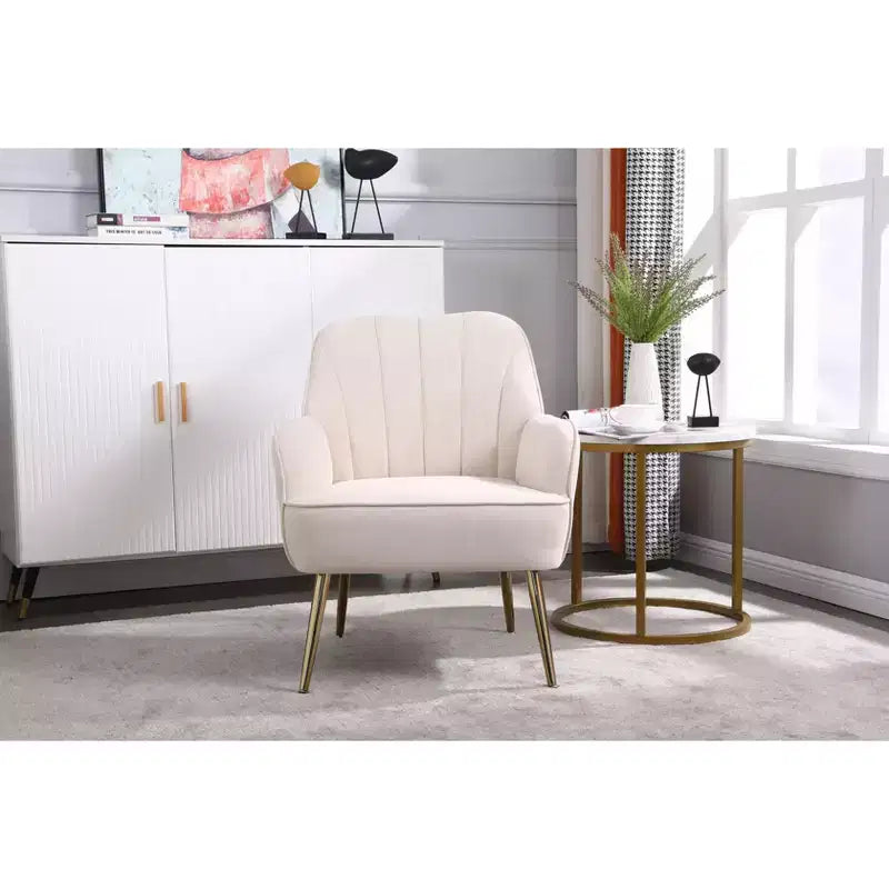 Fauteuil d'appoint en velours Mid-Century avec pieds en bois doré