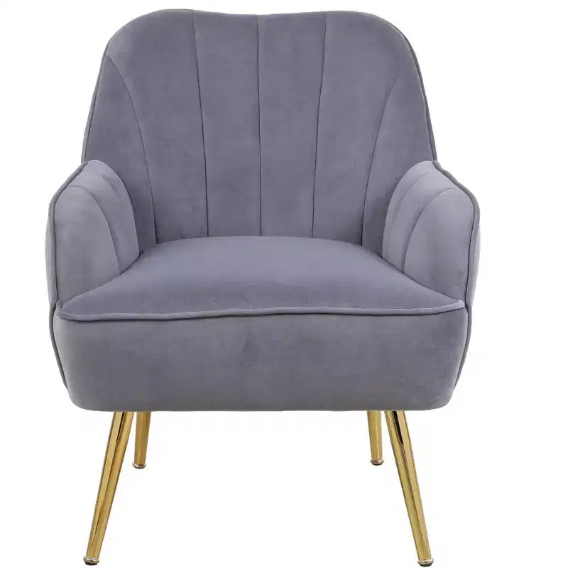 Fauteuil d'appoint en velours Mid-Century avec pieds en bois doré