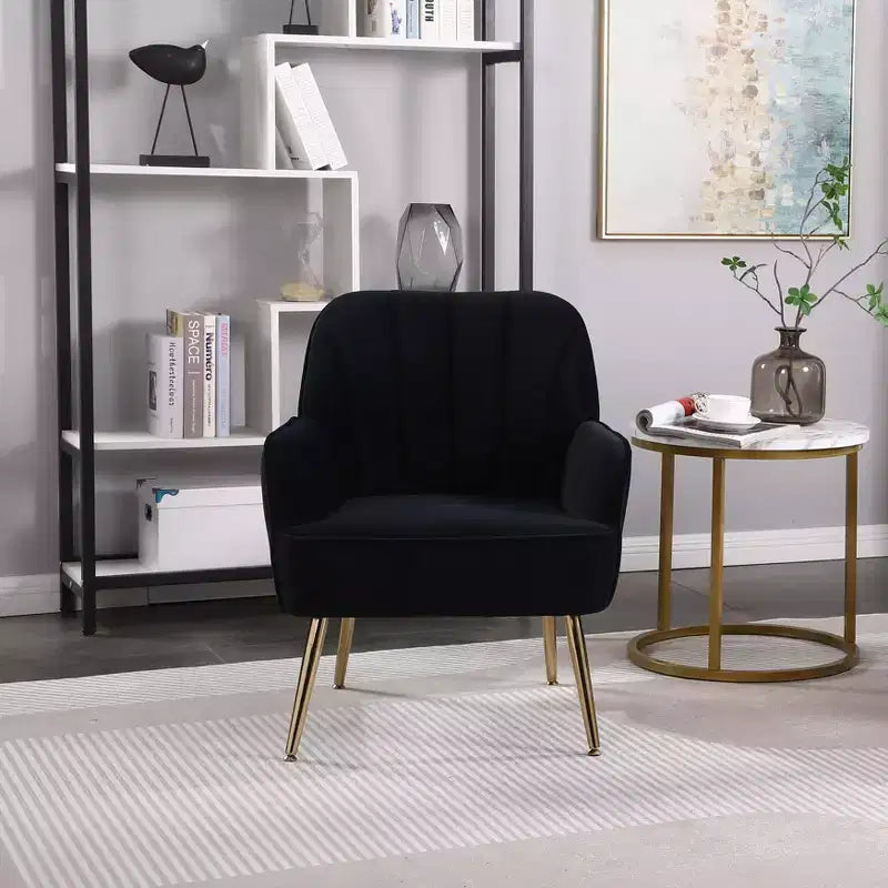 Fauteuil d'appoint en velours Mid-Century avec pieds en bois doré