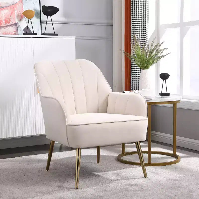 Fauteuil d'appoint en velours Mid-Century avec pieds en bois doré