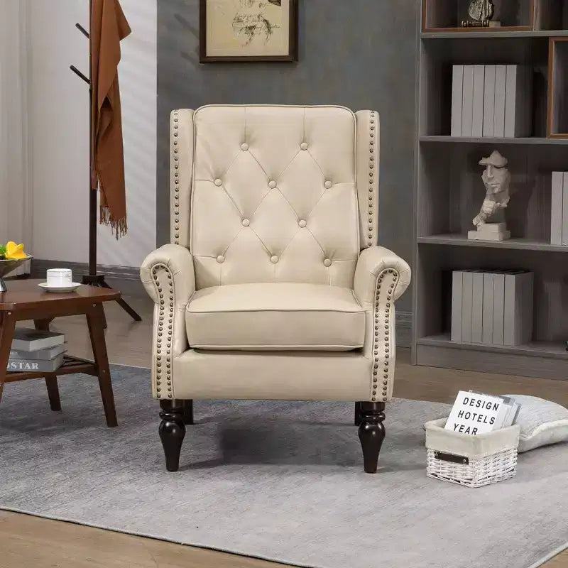 Fauteuil d'appoint capitonné en similicuir avec pieds en bois – Capacité de 113 kg