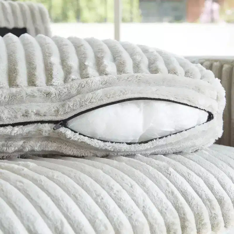 Canapé sectionnel d'angle en velours côtelé 6 places avec pouf de rangement