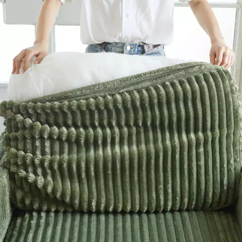 Canapé sectionnel d'angle en velours côtelé 6 places avec pouf de rangement