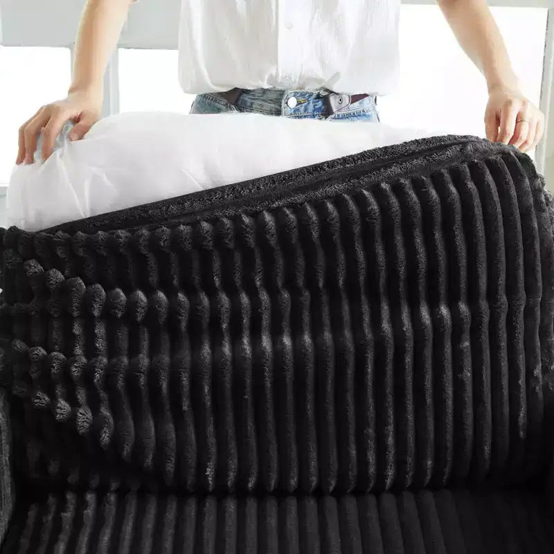 Canapé sectionnel d'angle en velours côtelé 6 places avec pouf de rangement