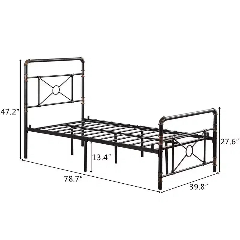 Cadre de lit simple industriel en fer avec motif en croix – Sommier plateforme
