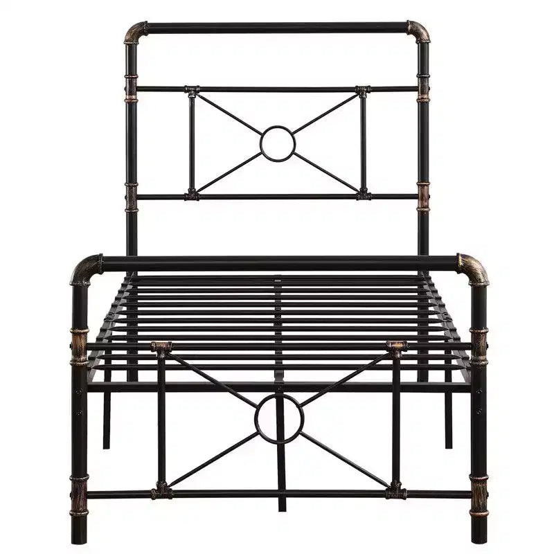 Cadre de lit simple industriel en fer avec motif en croix – Sommier plateforme