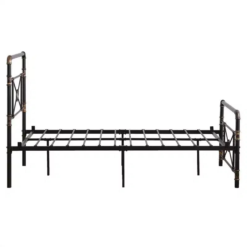 Cadre de lit simple industriel en fer avec motif en croix – Sommier plateforme