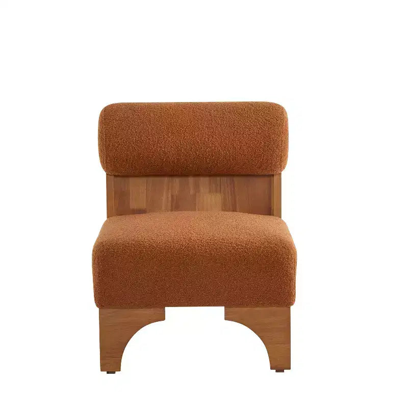 Fauteuil Boucle avec dossier roulé et base en bois massif