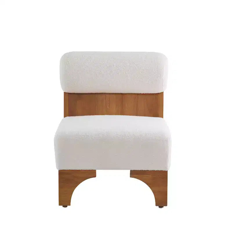 Fauteuil Boucle avec dossier roulé et base en bois massif