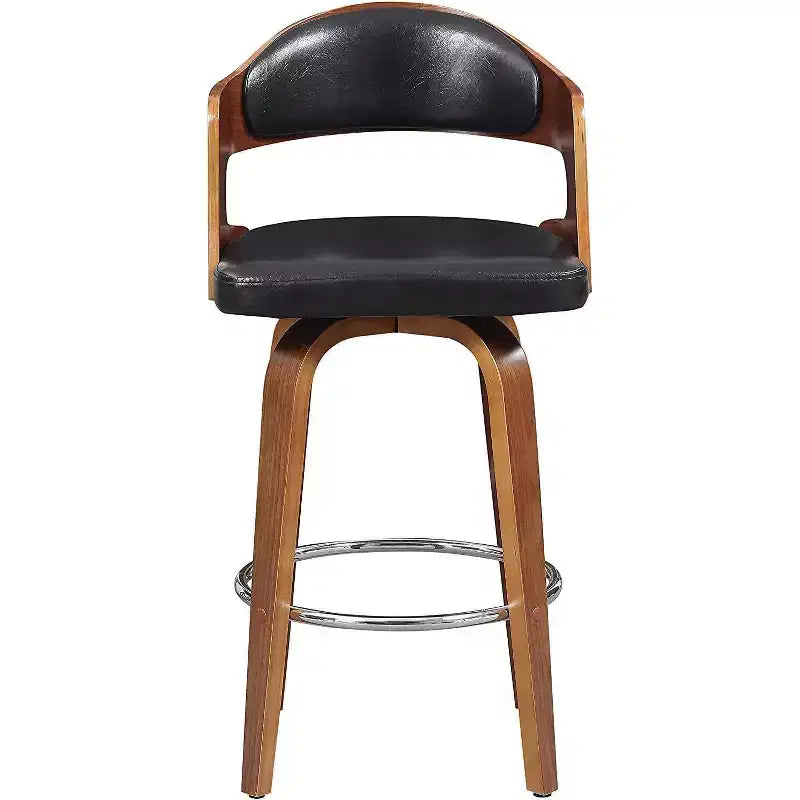 Tabouret de bar pivotant 68,5 cm de style mi-siècle avec revêtement similicuir et piètement en bois – Accent Cuivré