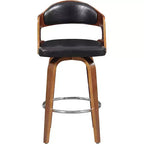 Tabouret de bar pivotant 68,5 cm de style mi-siècle avec revêtement similicuir et piètement en bois – Accent Cuivré