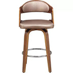 Tabouret de bar pivotant 68,5 cm de style mi-siècle avec revêtement similicuir et piètement en bois – Accent Cuivré