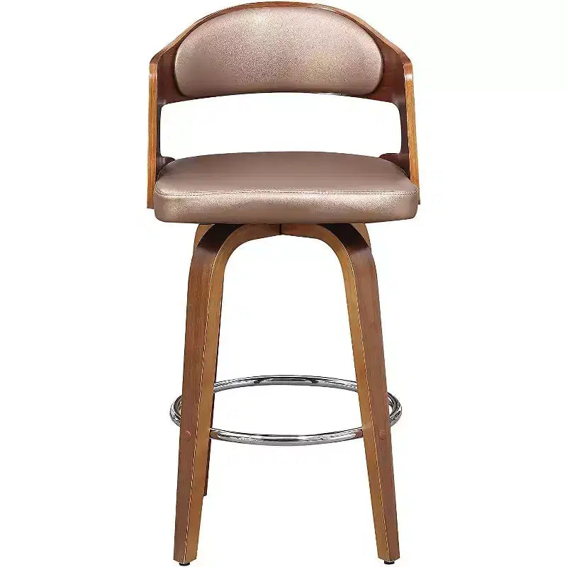 Tabouret de bar pivotant 68,5 cm de style mi-siècle avec revêtement similicuir et piètement en bois – Accent Cuivré