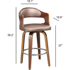 Tabouret de bar pivotant 68,5 cm de style mi-siècle avec revêtement similicuir et piètement en bois – Accent Cuivré