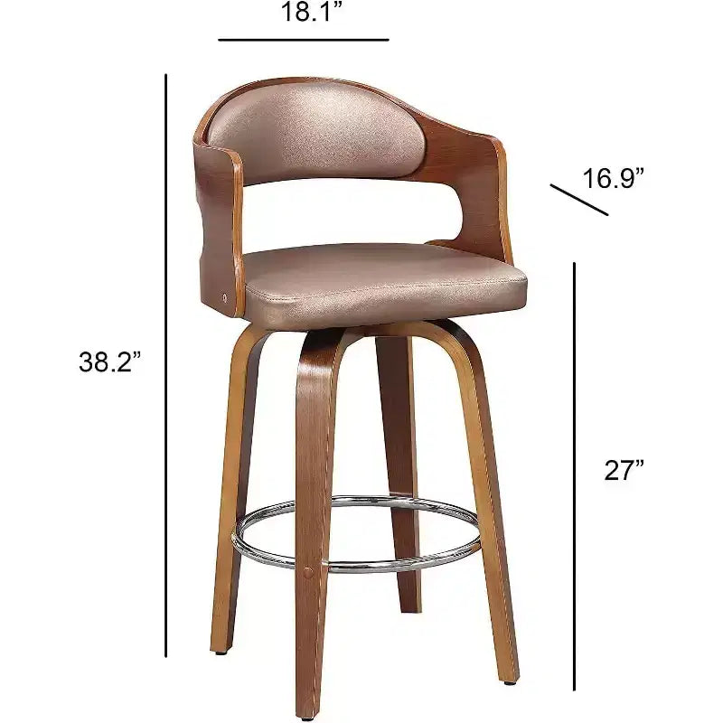 Tabouret de bar pivotant 68,5 cm de style mi-siècle avec revêtement similicuir et piètement en bois – Accent Cuivré