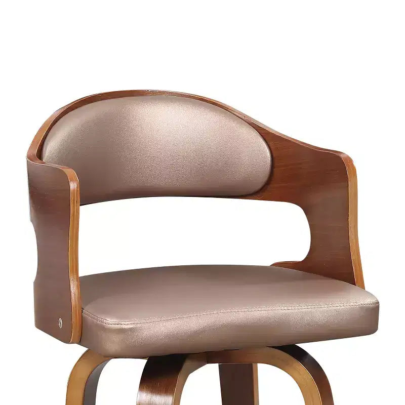 Tabouret de bar pivotant 68,5 cm de style mi-siècle avec revêtement similicuir et piètement en bois – Accent Cuivré