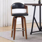 Tabouret de bar pivotant 68,5 cm de style mi-siècle avec revêtement similicuir et piètement en bois – Accent Cuivré